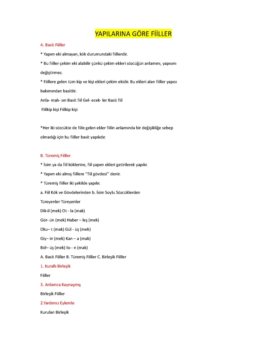 YAPILARINA GÖRE FİİLLER