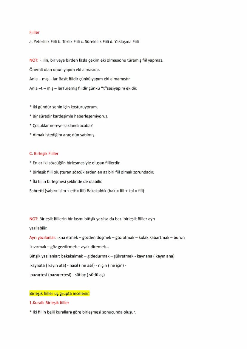YAPILARINA GÖRE FİİLLER
A. Basit Fiiller
*Yapım eki almayan, kök durumundaki fiillerdir.
* Bu fiiller çekim eki alabilir çünkü çekim ekleri 