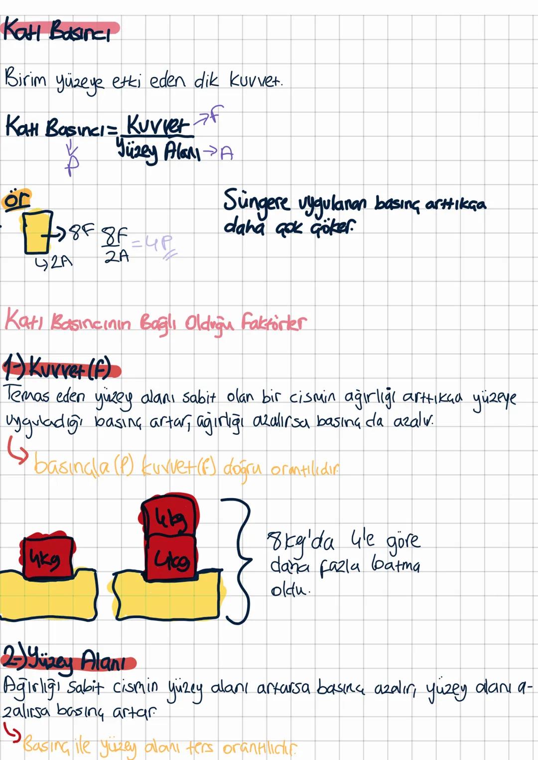 KaH Basıncı
Birim yüzeye etki eden dik kuvvet.
Katı Basıncı= Kuvvet of
Yüzey Alan A
ör
78F OF = UP
2A
2A
Süngere uygulanan basing, arttıkça
