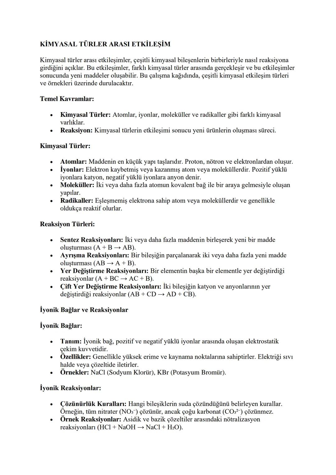 Kimyasal türler arası etkileşim