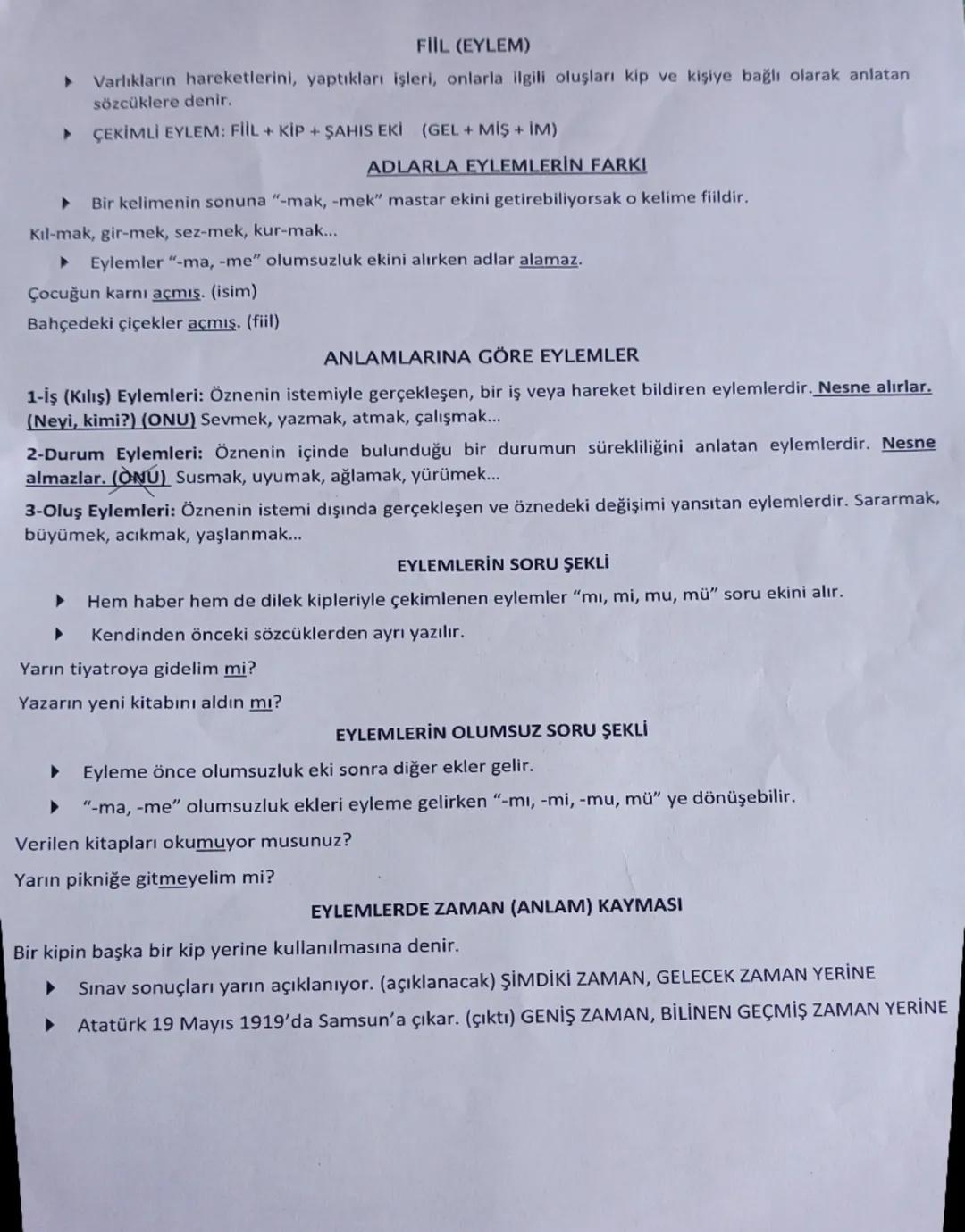 # FİİL (EYLEM)

► Varlıkların hareketlerini, yaptıkları işleri, onlarla ilgili oluşları kip ve kişiye bağlı olarak anlatan
sözcüklere denir.