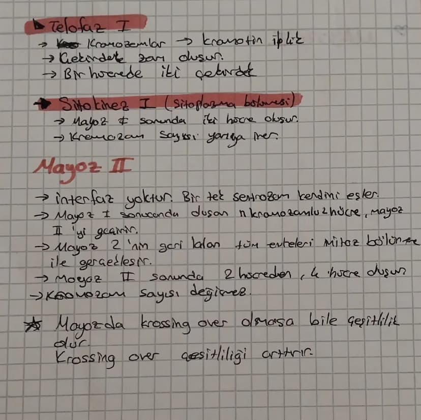 MAYOZ BÖLÜNME
→ Geşitlilik var.
→ Kromozom Sayısı yarıya men.
Mayozun amacı
↳ Spar oluşum
Üreme hücre (garet) duzue
Mayoz I
interfaz
→Profaz