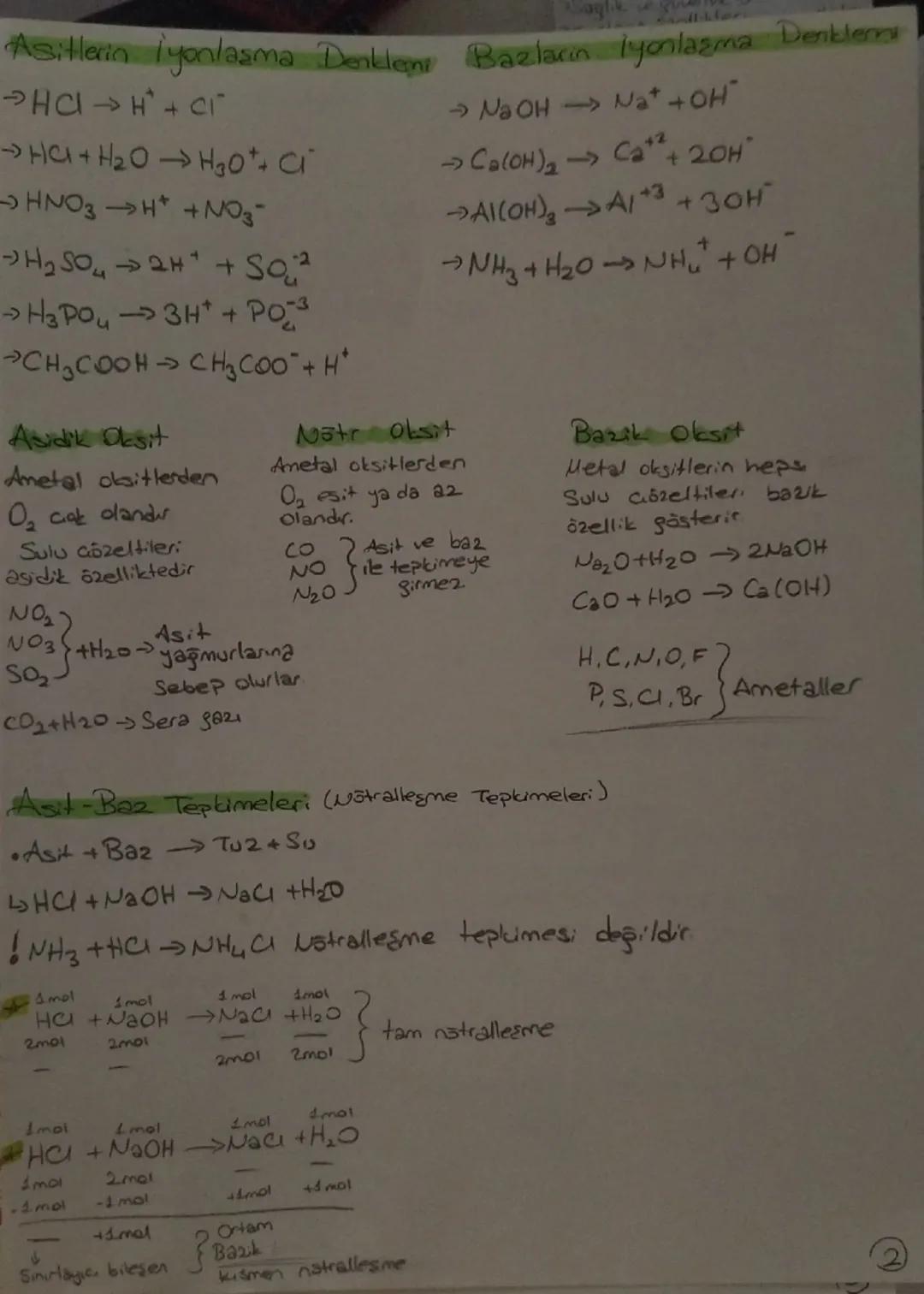 3. Ünite Asitler Bazlar ve Tuzlar Notları

Asitler
Sulu çözeltilerinde H+ veya H3O+ iyonu oluşturan, pH sayısı 0-6,9 dan maddeler
Bazlar
Sul