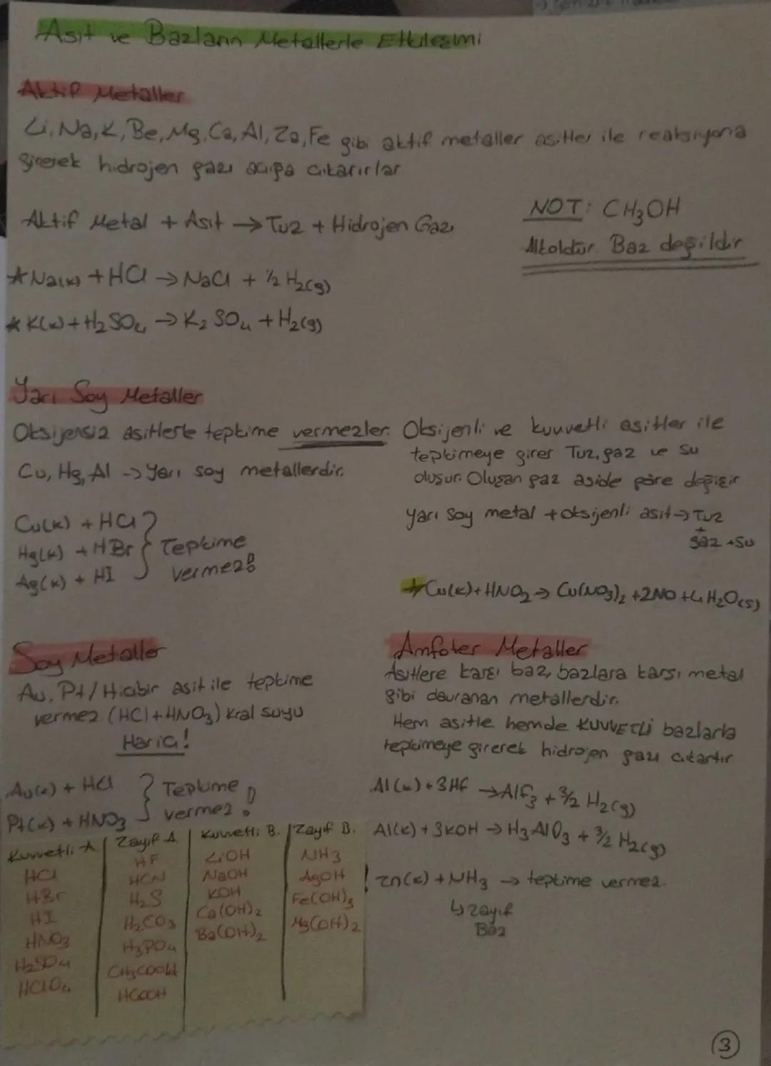 3. Ünite Asitler Bazlar ve Tuzlar Notları

Asitler
Sulu çözeltilerinde H+ veya H3O+ iyonu oluşturan, pH sayısı 0-6,9 dan maddeler
Bazlar
Sul