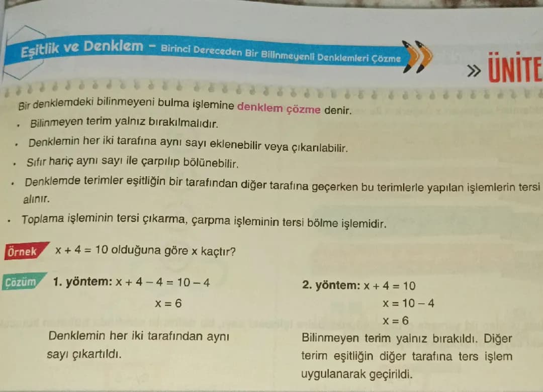 7. sınıf Eşitlik Denklem Ünite 3