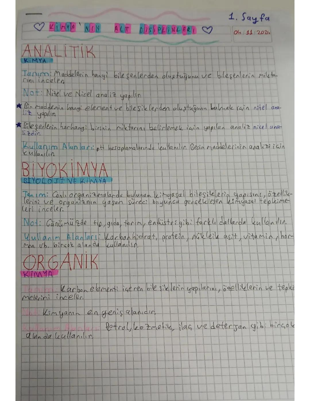 Kimyanın alt disiplinleri