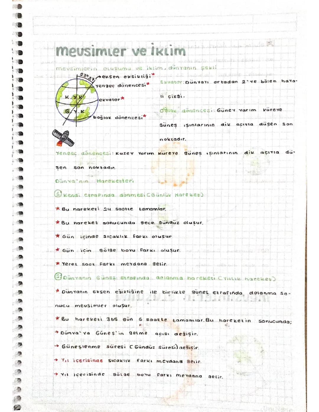fen bilimleri 8. sınıf mevsimler ve iklim ders notu