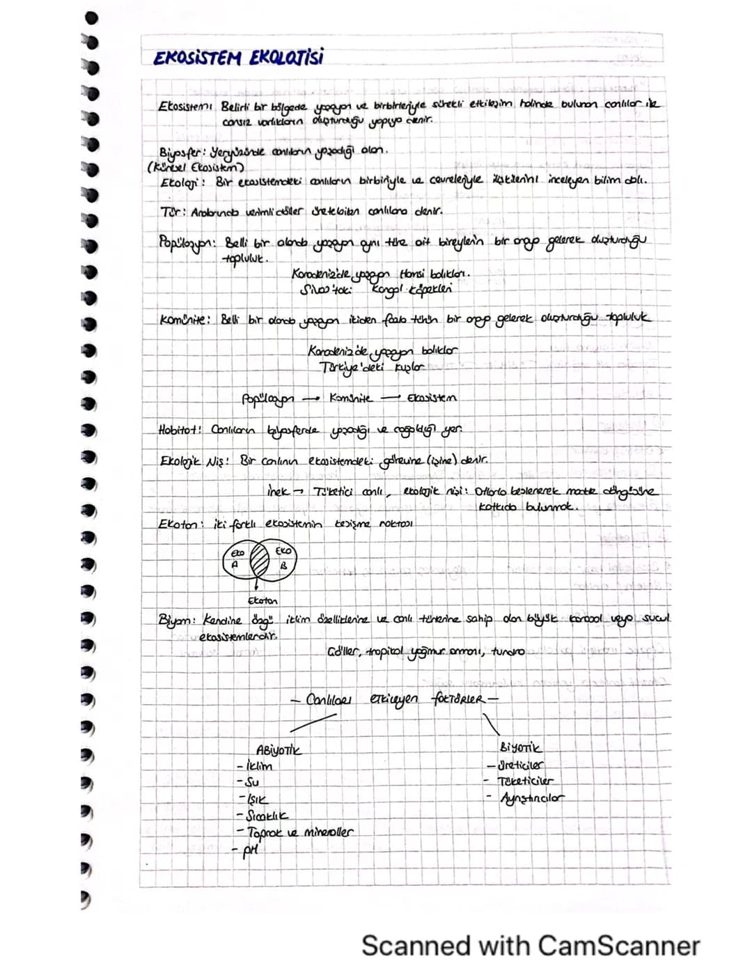 10. Sınıf Biyoloji Ekosistem Ekolojisi Ders Notları - Özet PDF