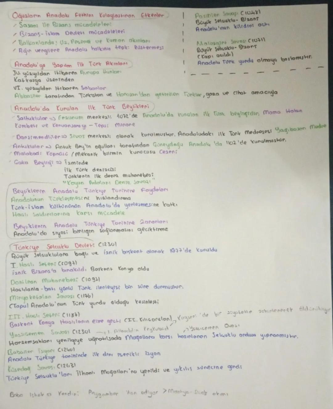 10. Sınıf Tarih Dersi: 1. Dönem 1. Yazılıya Hazırlık Notları