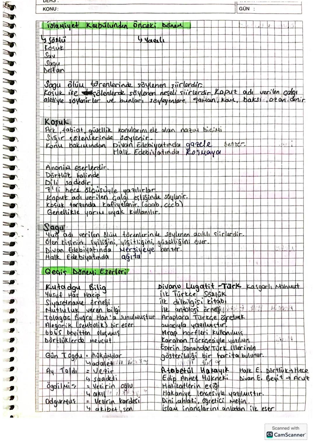 11. Sınıf Türk Dili ve Edebiyatı Ders Notları