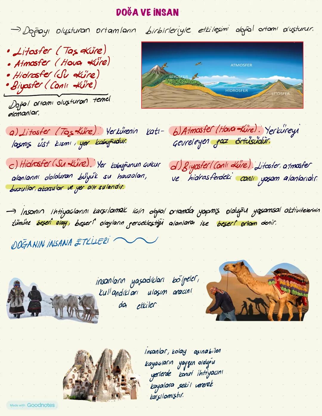 # DOĞA VE İNSAN

→Doğayı olusturan ortamların birbirleriyle etkileşimi doğal ortamı oluşturur.

*   Litosfer (Tas Küre)
*   Atmosfer (Hava K