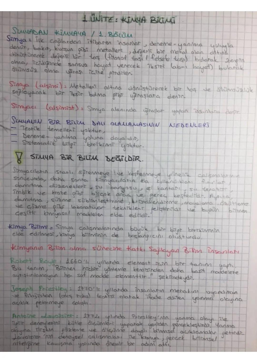 9.SINIF 1. ÜNİTE KİMYA BİLİMİ 