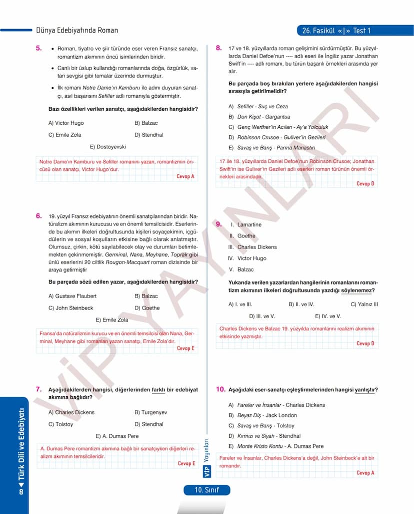 # 26.
FASİKÜL
ROMAN - I
Dünya Edebiyatında Roman
MEB KAZANIMLARI
A.2.1. Metindeki kelime ve kelime gruplarının anlamlarını belirler.
A.2.2.3
