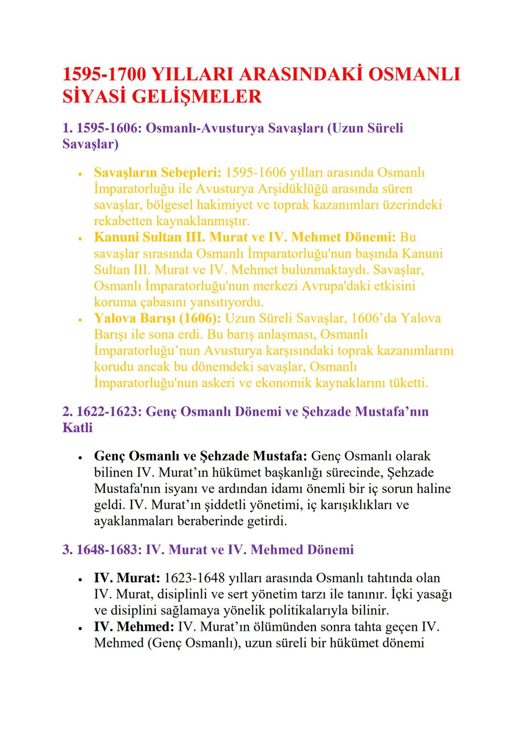 1595-1700 Yılları Arasındaki Siyasi Gelişmeler