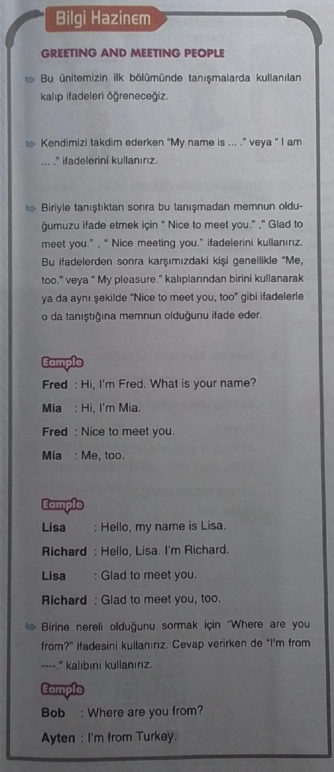 5. Sınıf İngilizce Ders Notları