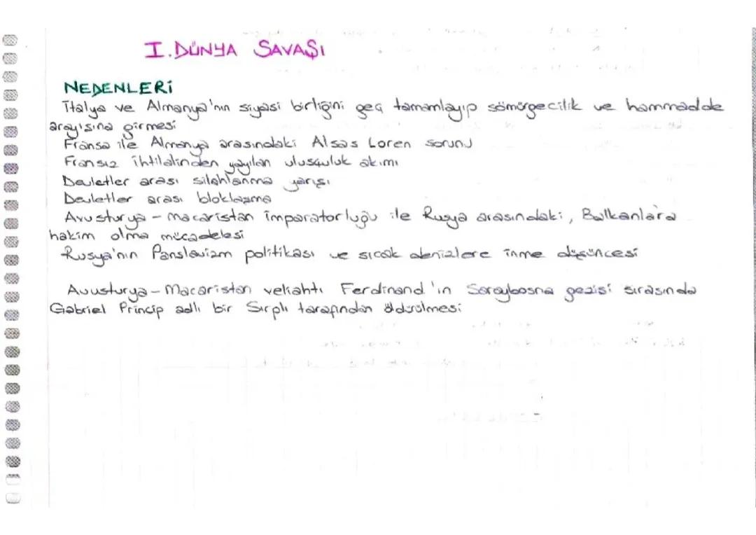 Birinci Dünya Savaşı ve İnkılap Tarihi - 12. Sınıf Ders Notları