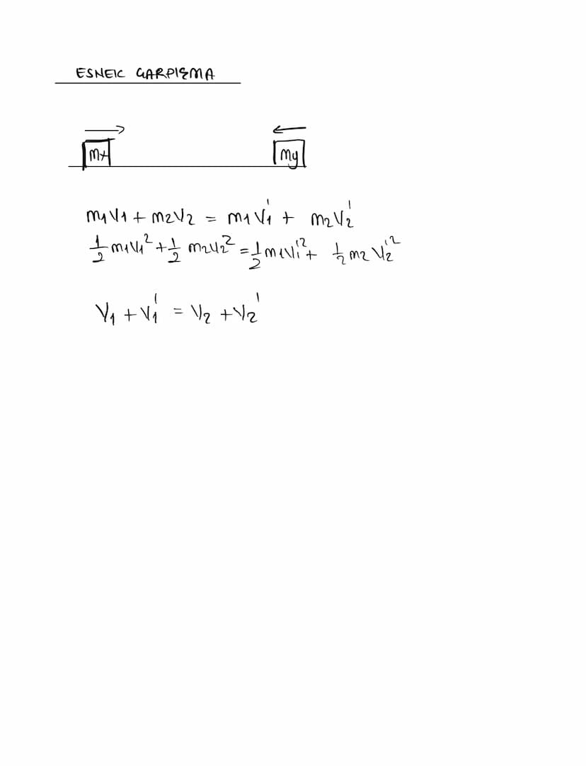 ESNEIC GARPIEMA
MA
my
m₁NA +m2v2 = m₁v₁ + m₂vi
2
12
12
1 m₁ve² + 1/1 m242² = 1 mevli²+ 1/2 m² 1/2
√₁ + √ ₁ = 1/2 + 1/2"
V₁ M
Ep
=
S
.4, ki v