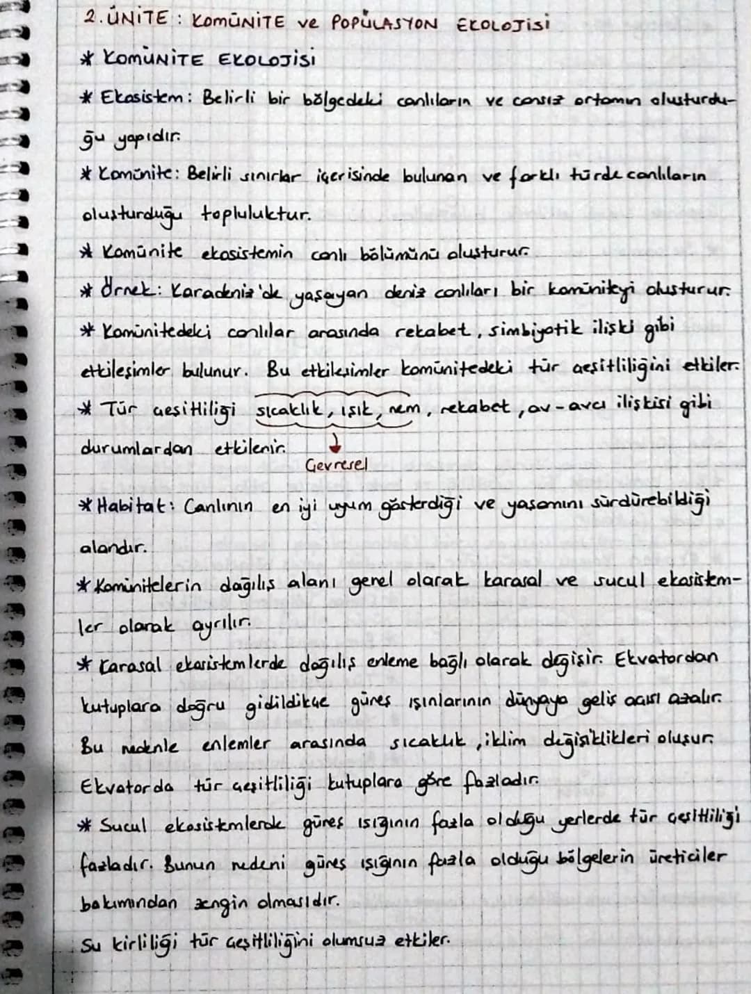 2.UNITE KOMUNITE ve POPULASYON EKOLOJİSİ
* KOMUNITE EKOLOJISI
* Ekosistem: Belirli bir bölgedeki canlıların ve consiz ortamın alusturdy-
ğu 