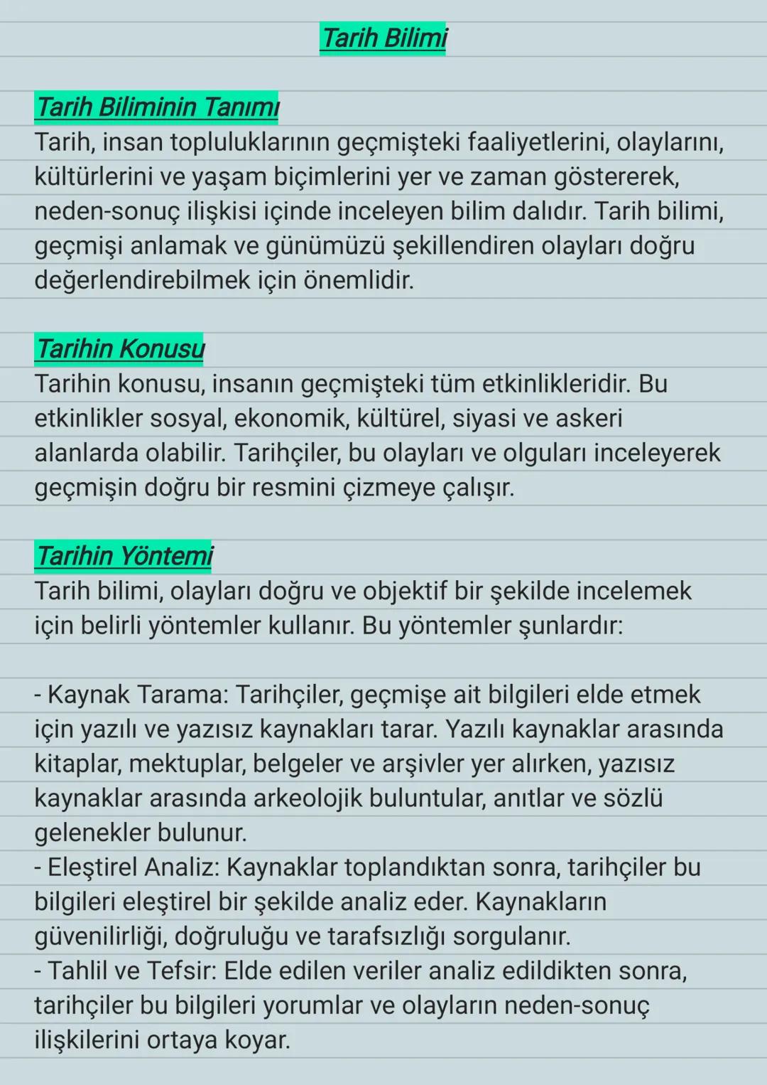 Tarih Biliminin Tanımı
Tarih Bilimi
Tarih, insan topluluklarının geçmişteki faaliyetlerini, olaylarını,
kültürlerini ve yaşam biçimlerini ye