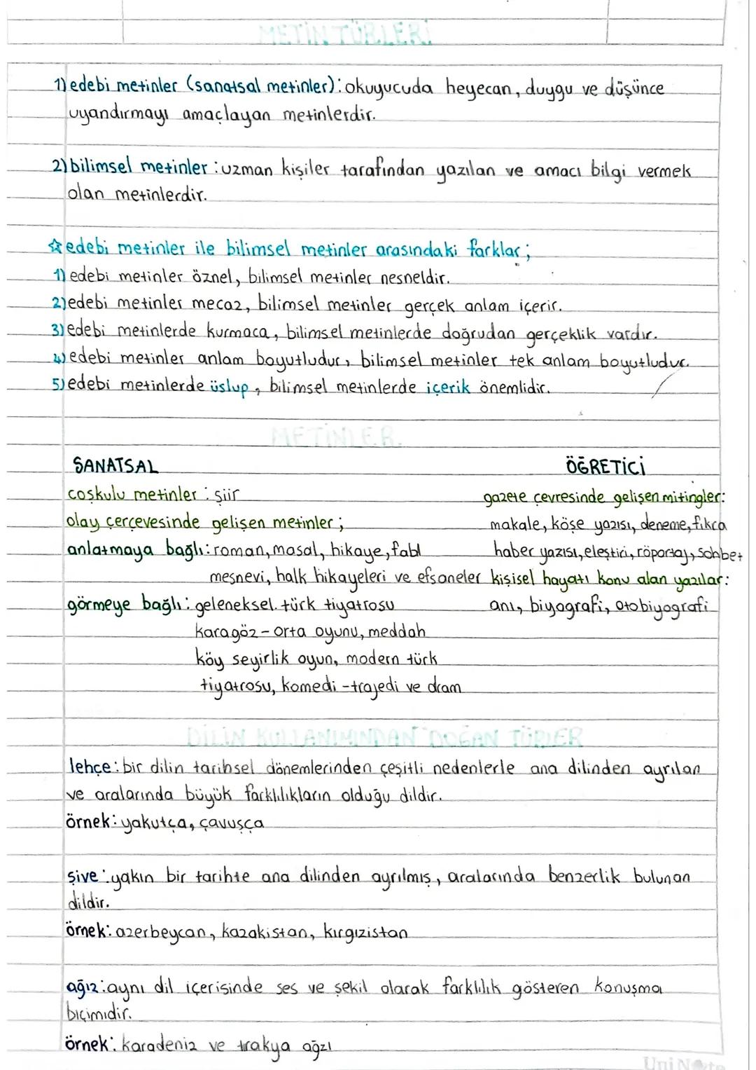 # METİN TÜRLERİ

1) edebi metinler (sanatsal metinler): okuyucuda heyecan, duygu ve düşünce
uyandırmayı amaçlayan metinlerdir.

2) bilimsel 