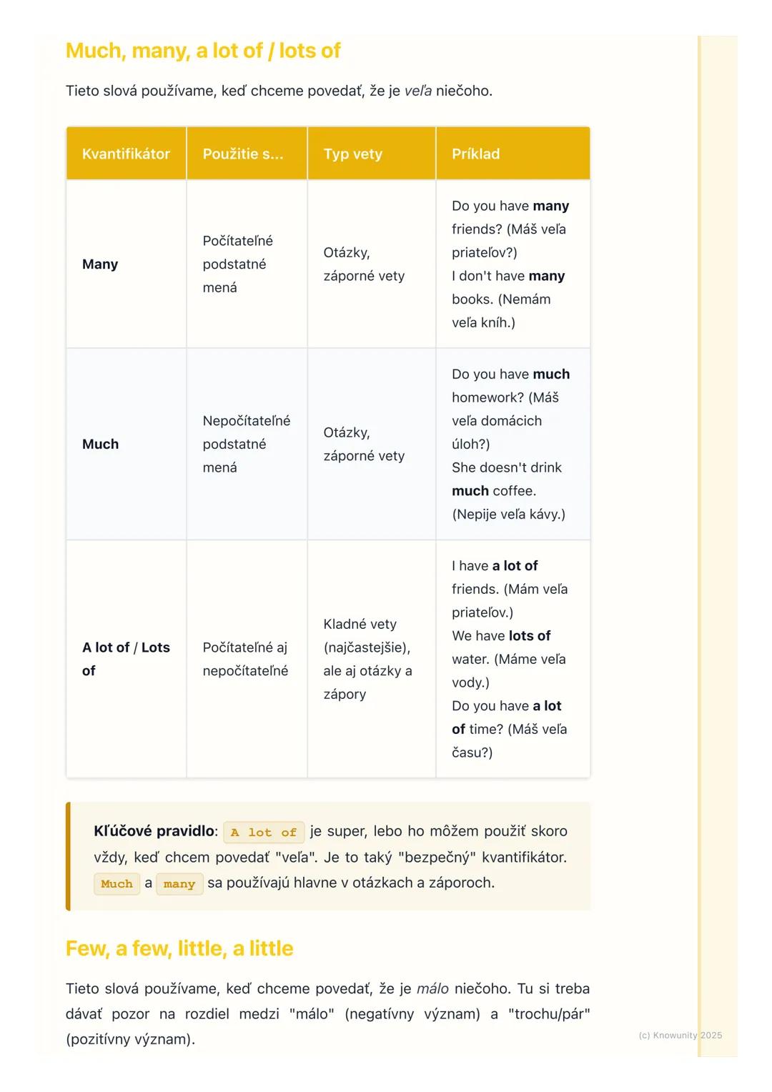 # Kvantifikátory (Quantifiers)

1. Prehľad / Úvod

Takže, dnes si zopakujeme a rozšírime vedomosti o kvantifikátoroch. To sú tie
slová, ktor