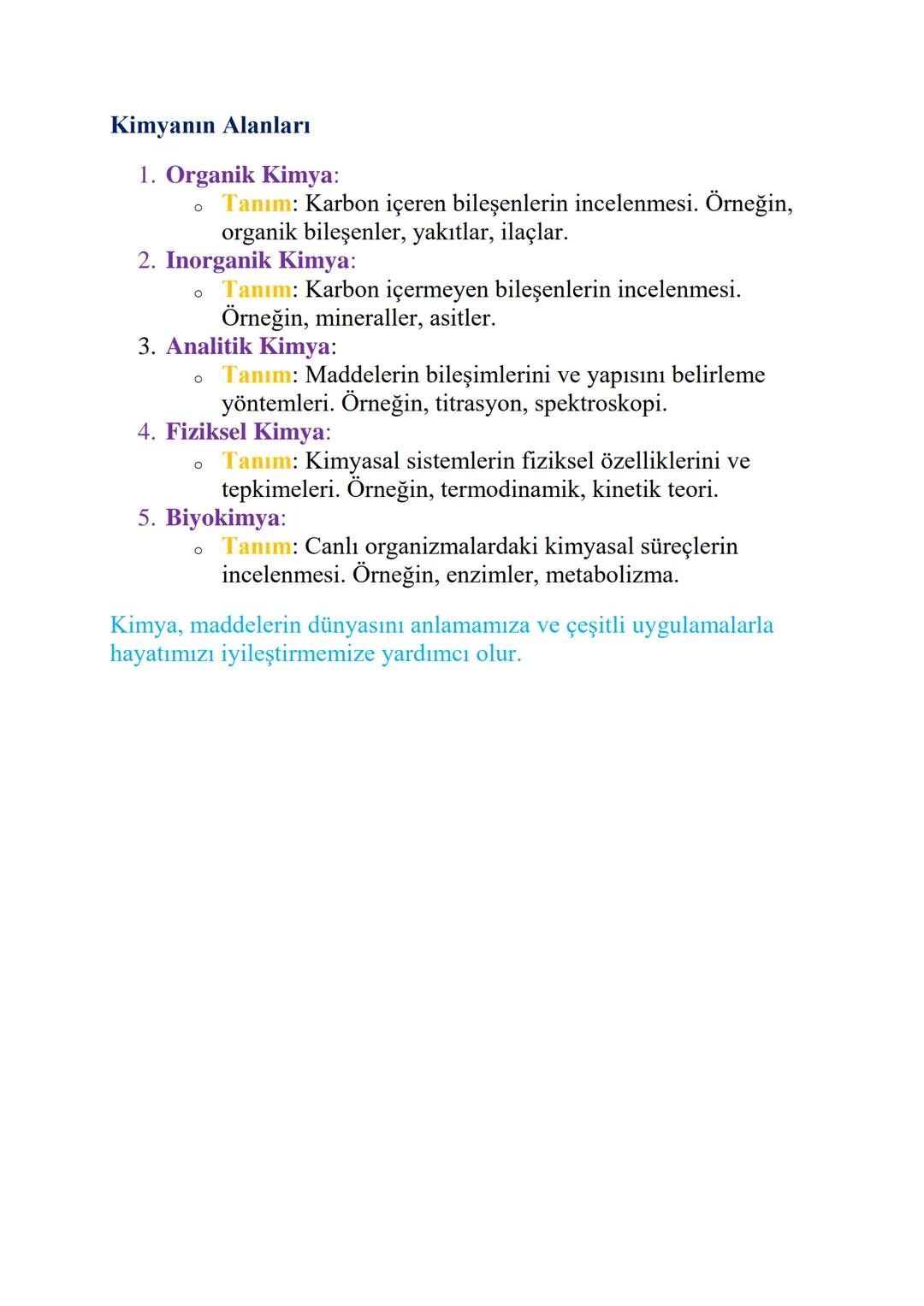 KİMYA BİLİMİ
Kimya, maddelerin yapısını, özelliklerini, bileşimlerini ve
tepkimelerini inceleyen bilim dalıdır. Temel olarak, maddelerin nas