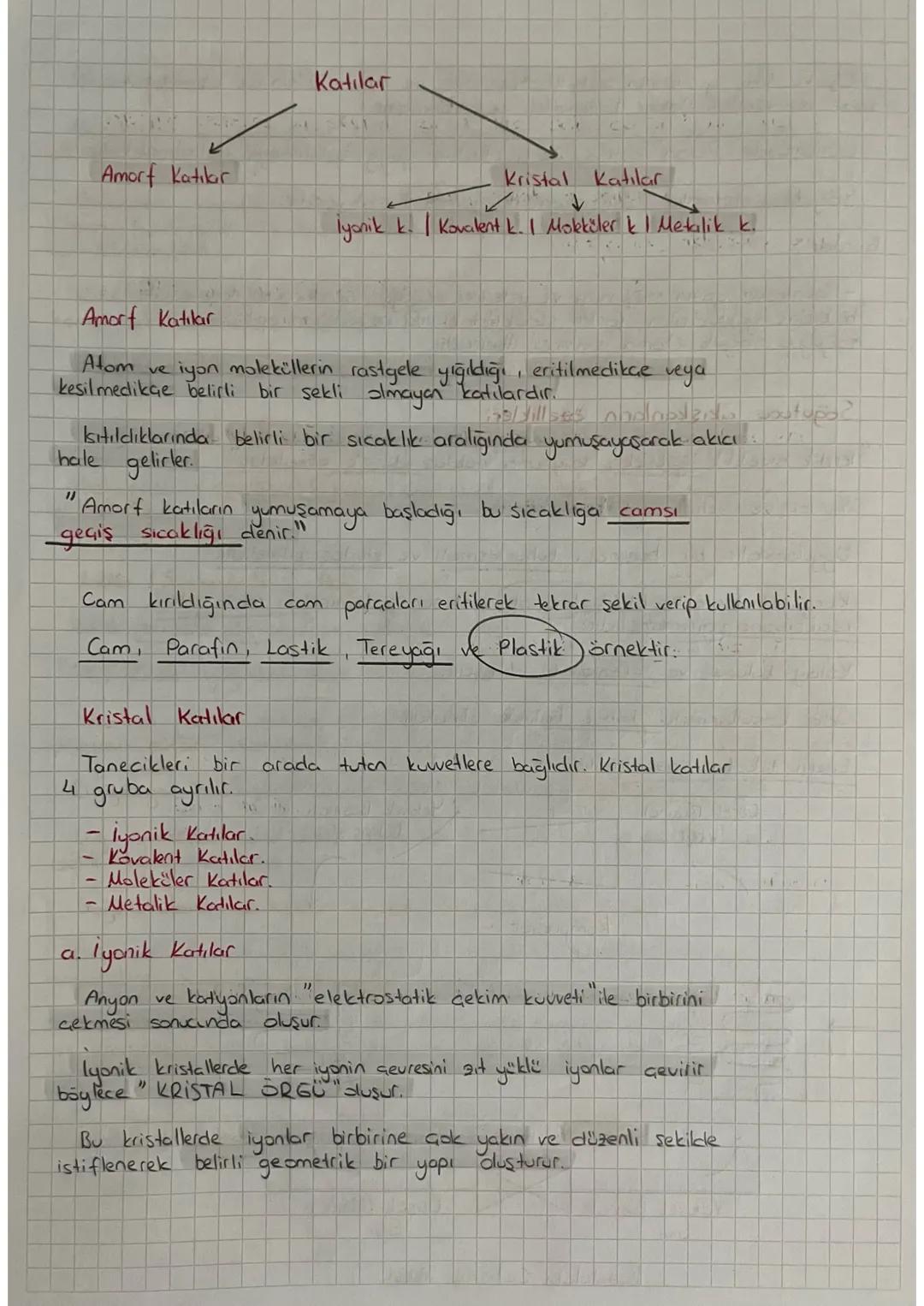Amorf Katılar
Katılar
-1
Kristal katılar
İyonik k. | Kovalent k. 1 Moleküler k | Metalik k.
Amorf Katlar
Atom ve iyon moleküllerin rastgele 