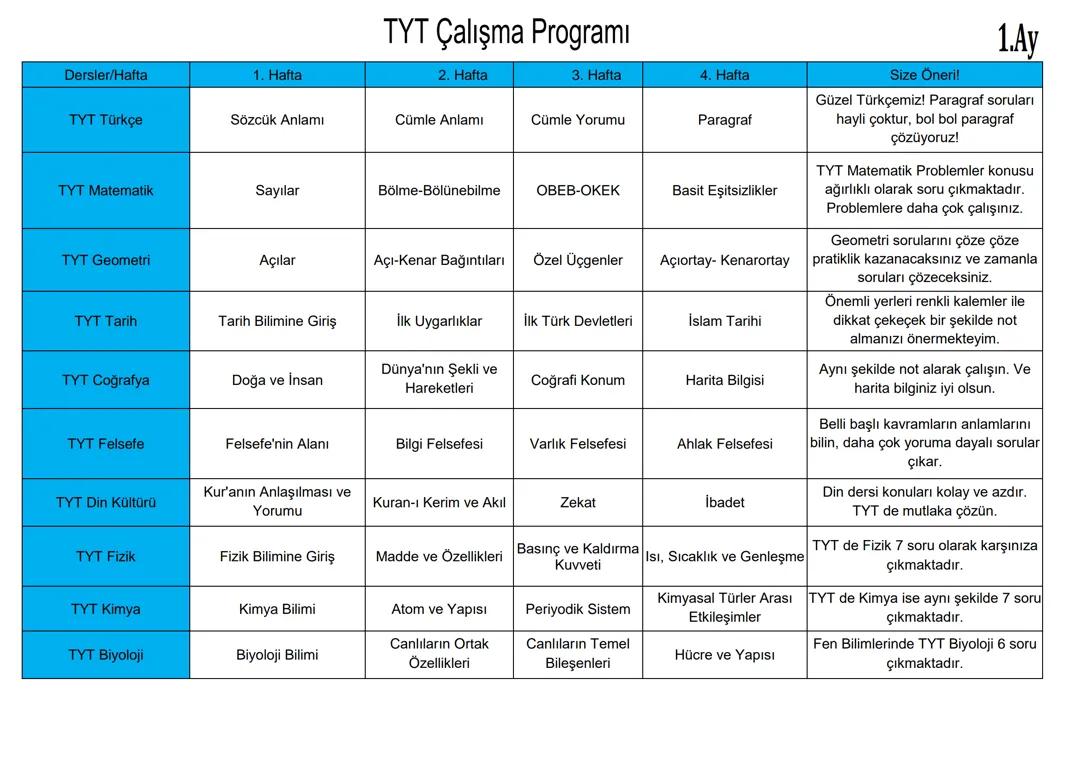 tyt 5 aylık çalışlma 