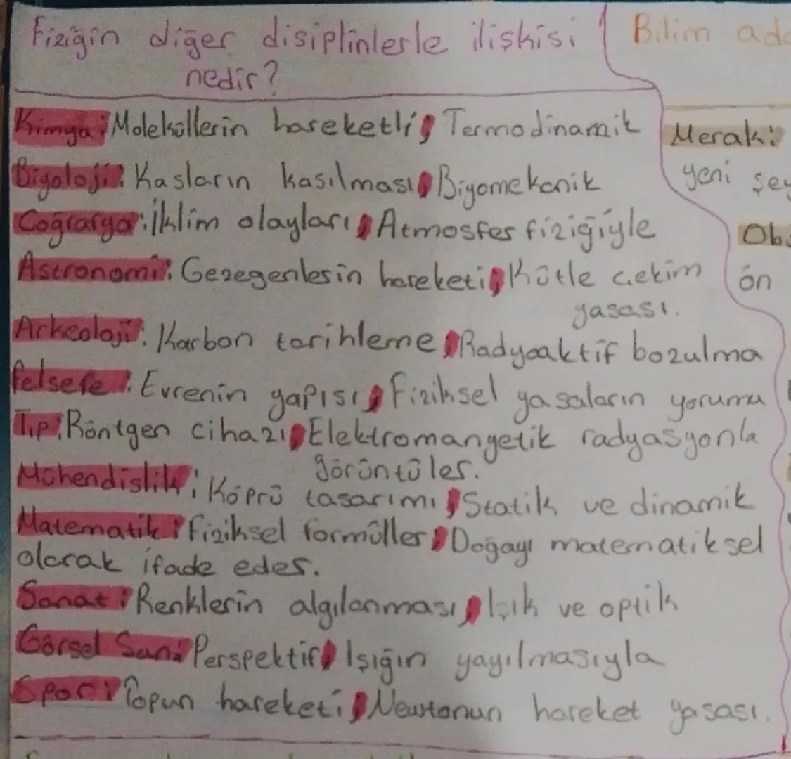 Fiziğin diğer disiplinlerle ilişkisi | Bilim ada
nedir?

yeni şey
Kimya Moleküllerin hareketli Termodinamik Meraki
Biyoloji Kasların kasılma