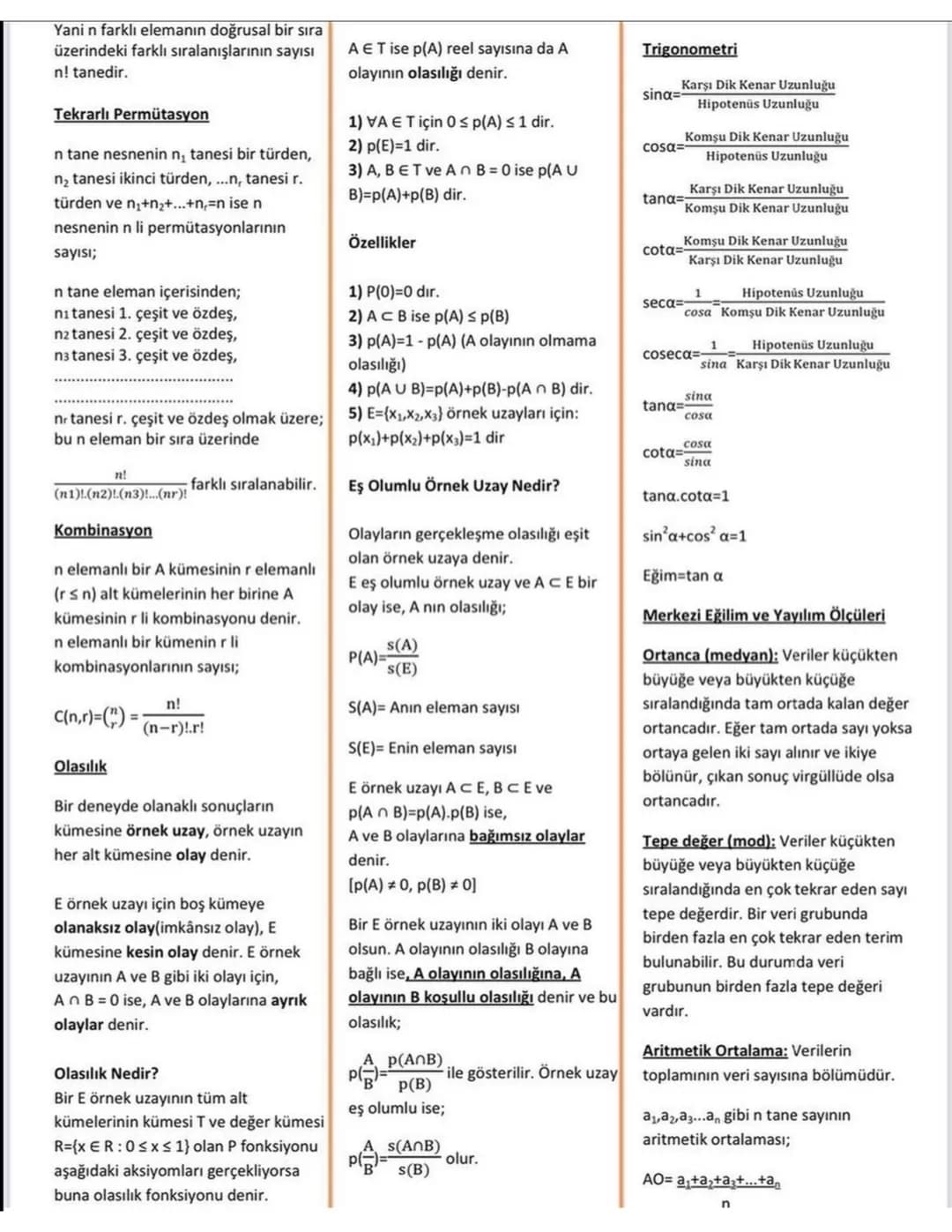 TYT Matematik Formülleri ve Pratik Ders Notları PDF
