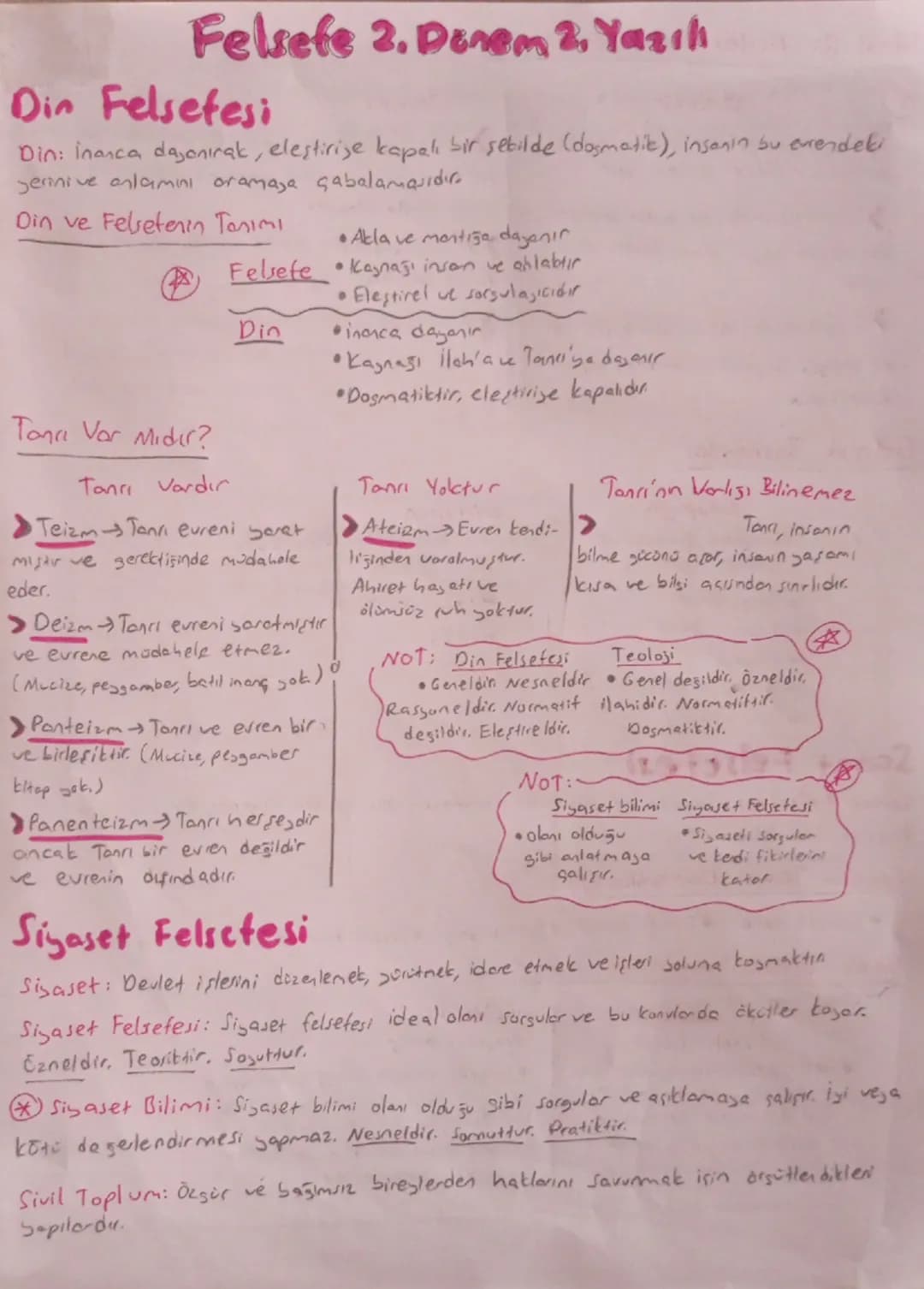 Felsefe 2. Donem 2. Yazık
Din Felsefesi
Din: İnanca dayanan, eleştiriye kapalı bir şekilde (dogmatik), insanın bu evrendeki
yerine ve anlamı
