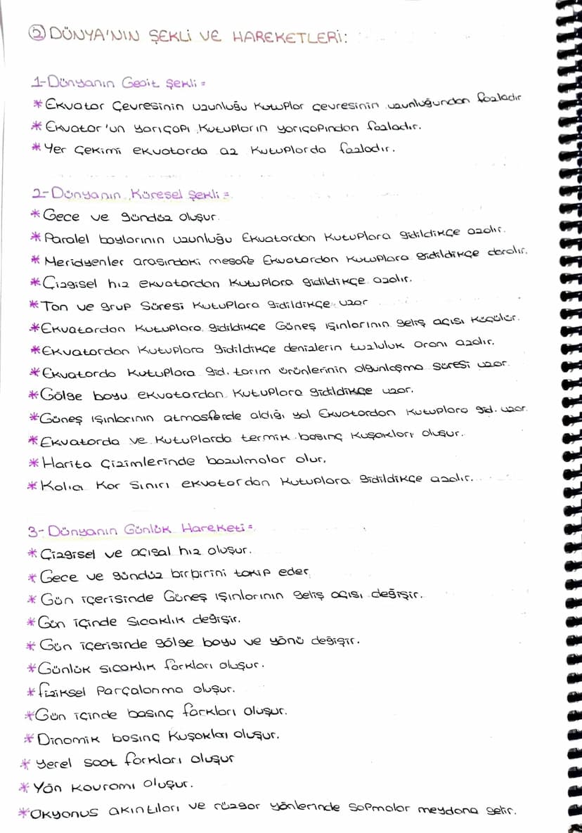 DÜNYA'NIN ŞEKLİ VE HAREKETLERİ:
1-Dünyanın Geoit Şekli =
* Ekvator Çevresinin uzunluğu Kowplor çevresinin uzunluğundan foaladır
* Ekvator'un