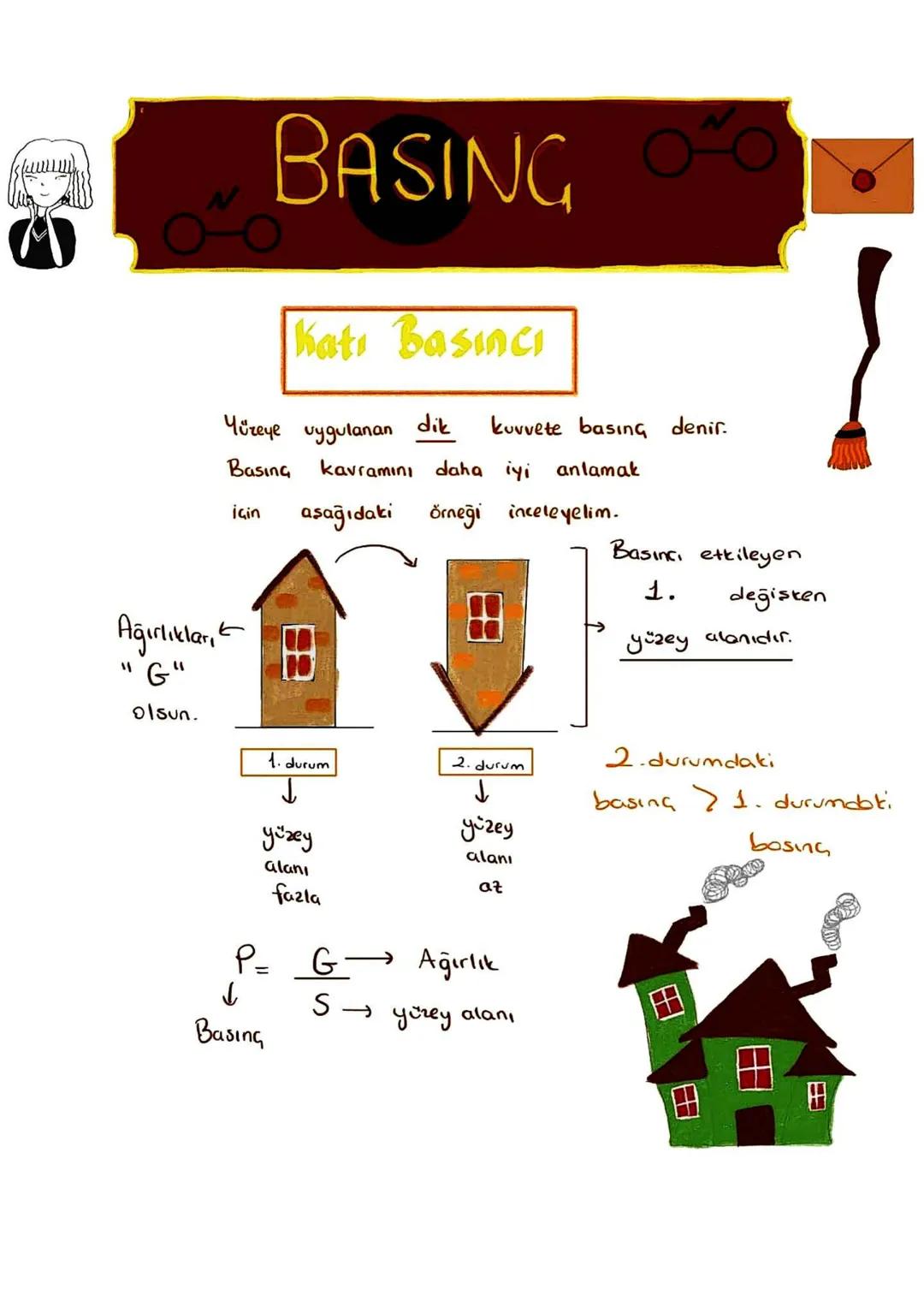 kabin
S
1. durum
P₁= 2G
= 2P
S
G
Kati
Basıncını
etkileyen
2. değişten
Ağırlıktır.
G
S
2. durum
P₂ = G
P
"
G
1. durumdaki basing > 2. durumda