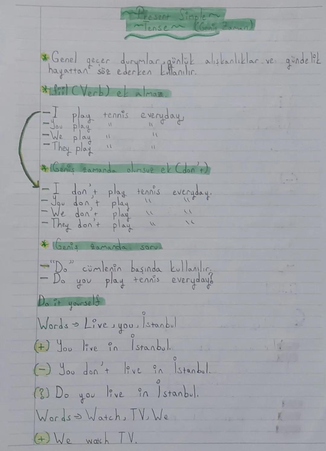 Present Simplem
Tense (Genis Zaman)
durumlar, günlük alışkanlıklar.
de ser durumlar günlük
ve
gundelik
geçer
*Genel
hayattan söz ederken Ent