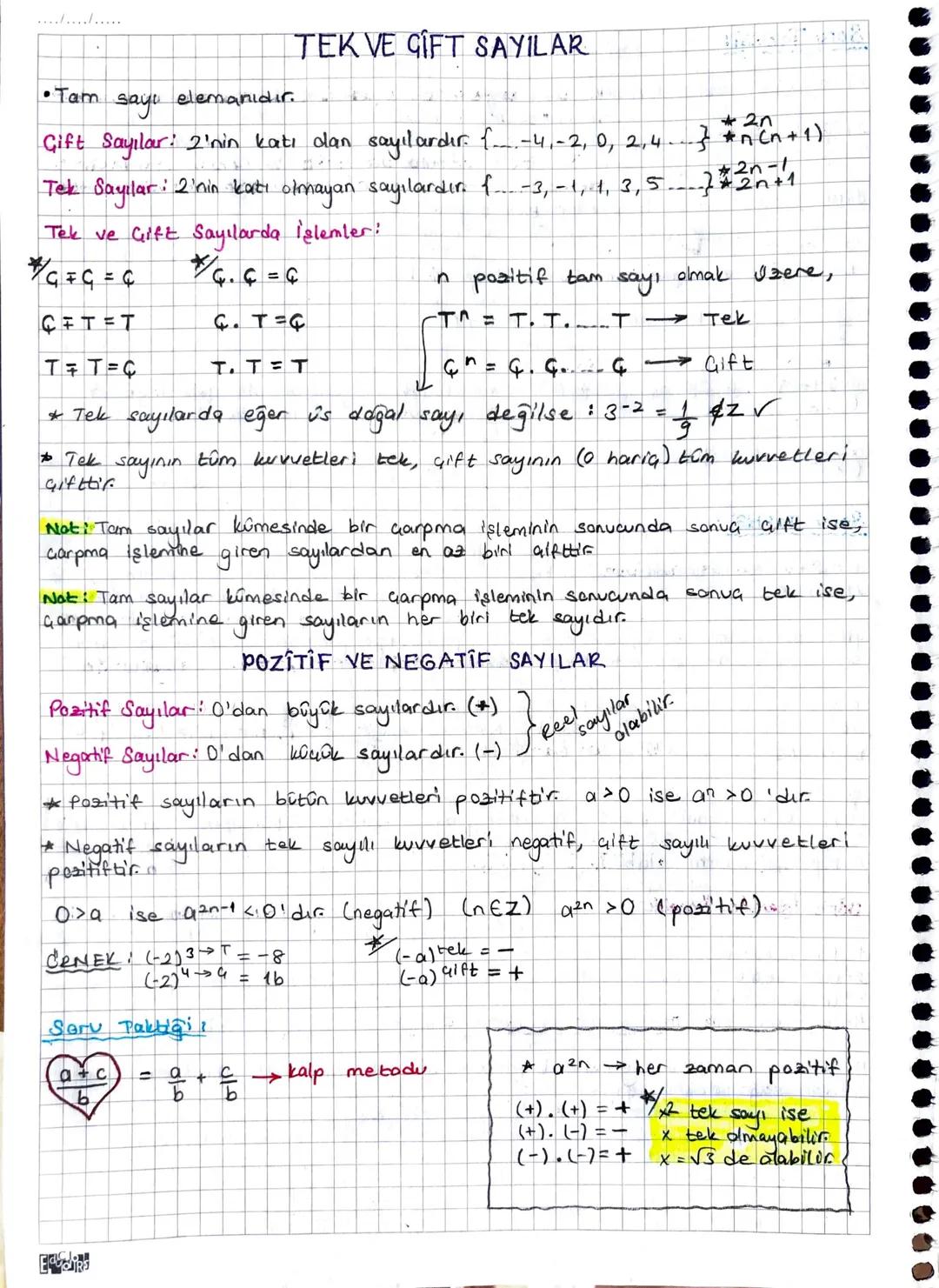 - Tam sayı elemanıdır.
# TEK VE GIFT SAYILAR
Gift Sayılar: 2'nin katı dan sayılardır. f-4,-2, 0, 2,4} *C+1)
Tek Sayılar: 2'nin katı olmayan 