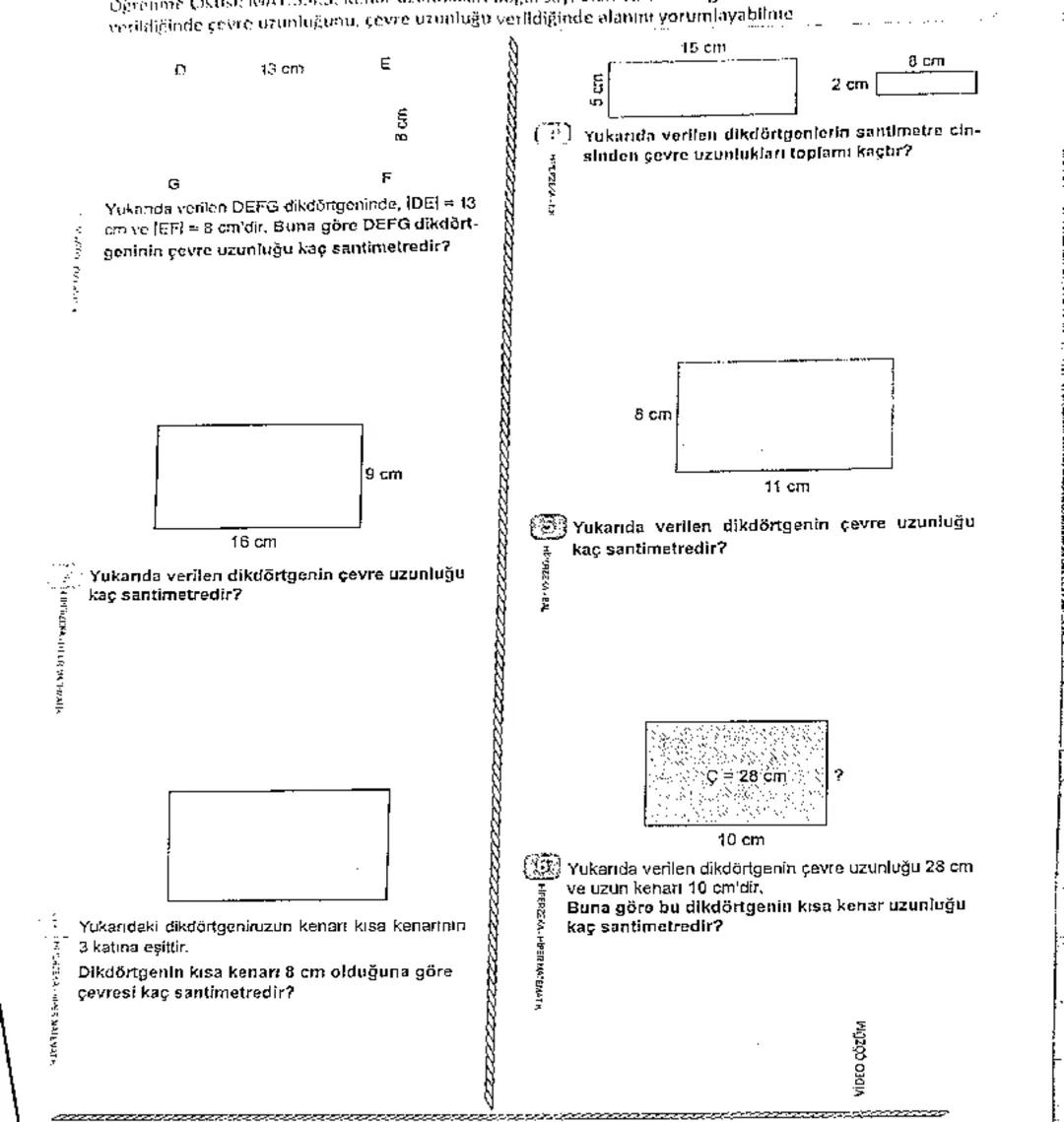 Ogrenme O
verildiğinde çevre uzunluğunu, çevre uzunluğu verlidiğinde alanını yorumlayabilnie

Ω

G
13 cm
E
F
B cm
Yukanda verilen DEFG dikdö