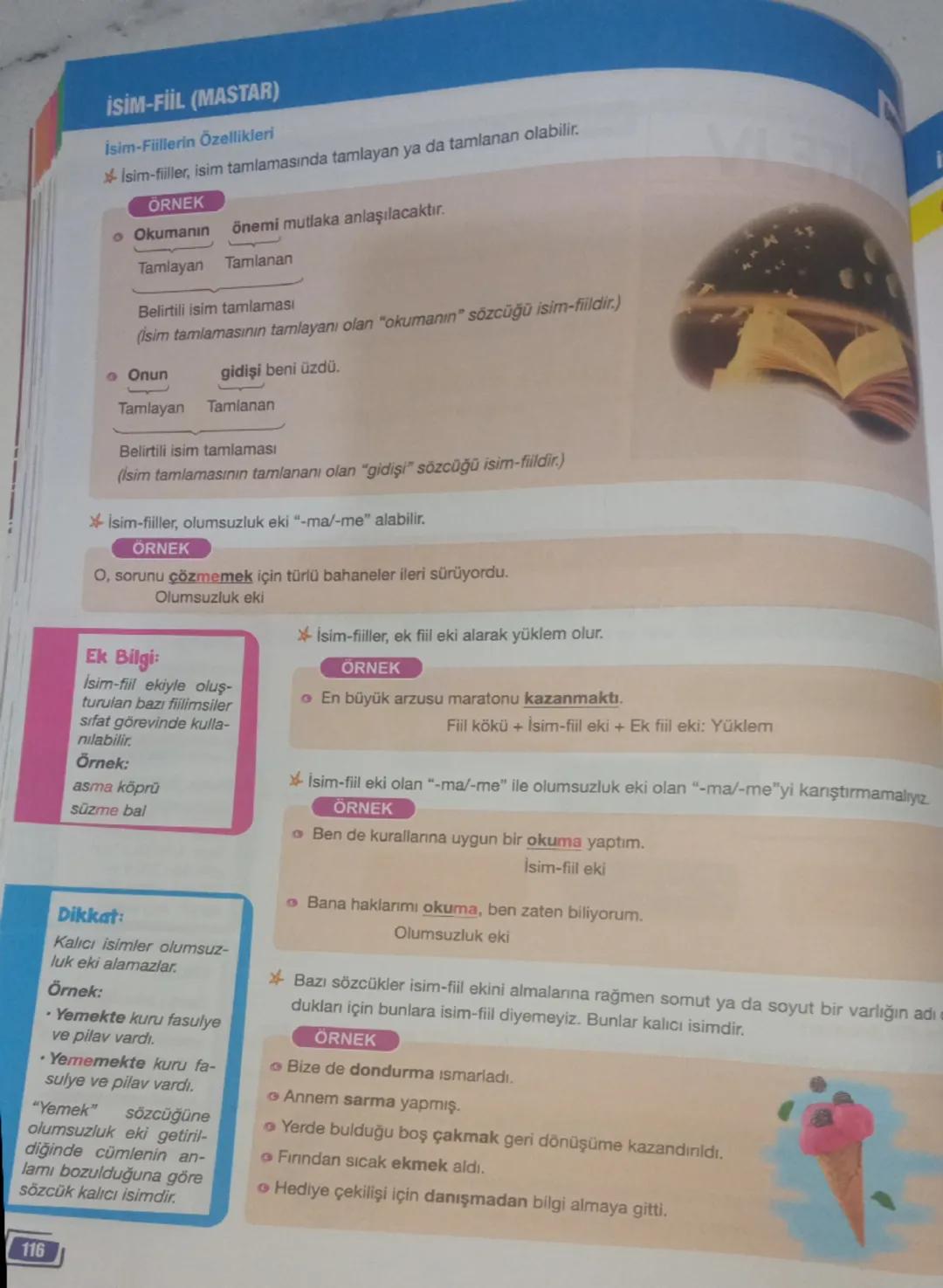 --- OCR Start ---
kopm
FİİLİMSİLER
Fiil kök ya da gövdelerinden türeyen, isim çekim eklerini ve olumsuzluk ekini alabilen, kip
ve kişi ekini