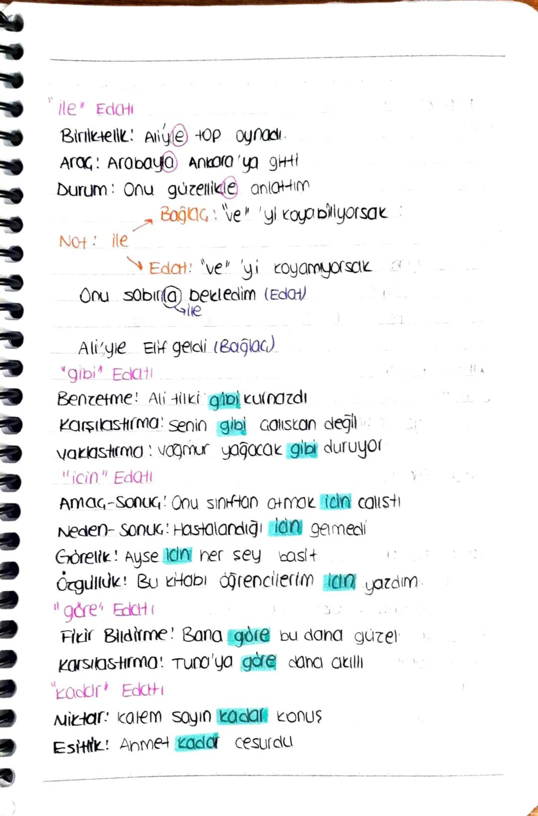 # EDATLAR İLGEGLER

*   Tek basına anlamı yok
*   Cumlelerde anlam ilgisi kurar
*   ile, gibi, icin, kadar, göre, sanki,e doğru, -e değin,
 