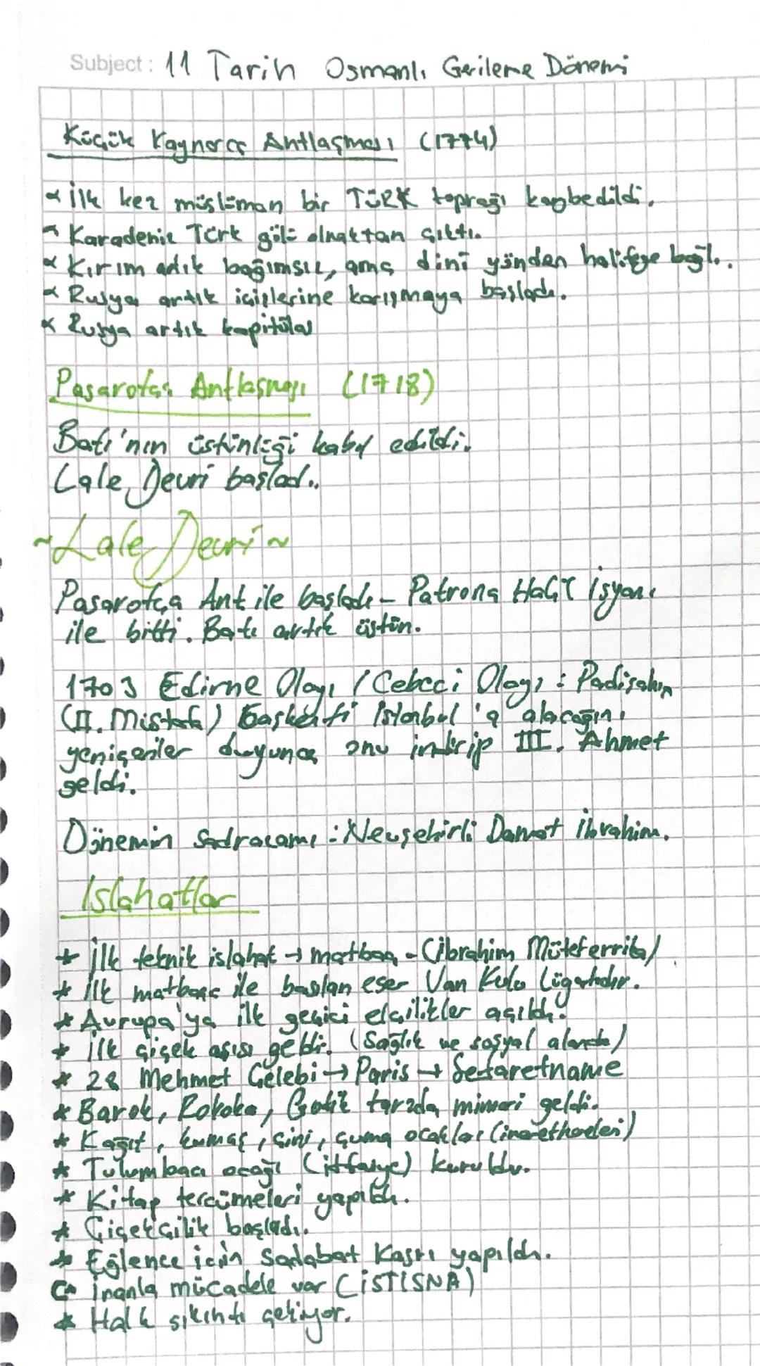 Subject: 11 Tarih Osmanlı Gerileme Dönemi
Küçük Kaynarca Antlaşması (1774)
Tilk kez müslüman bir Türk toprağı kaybedildi.
-Karadeniz Türk gö