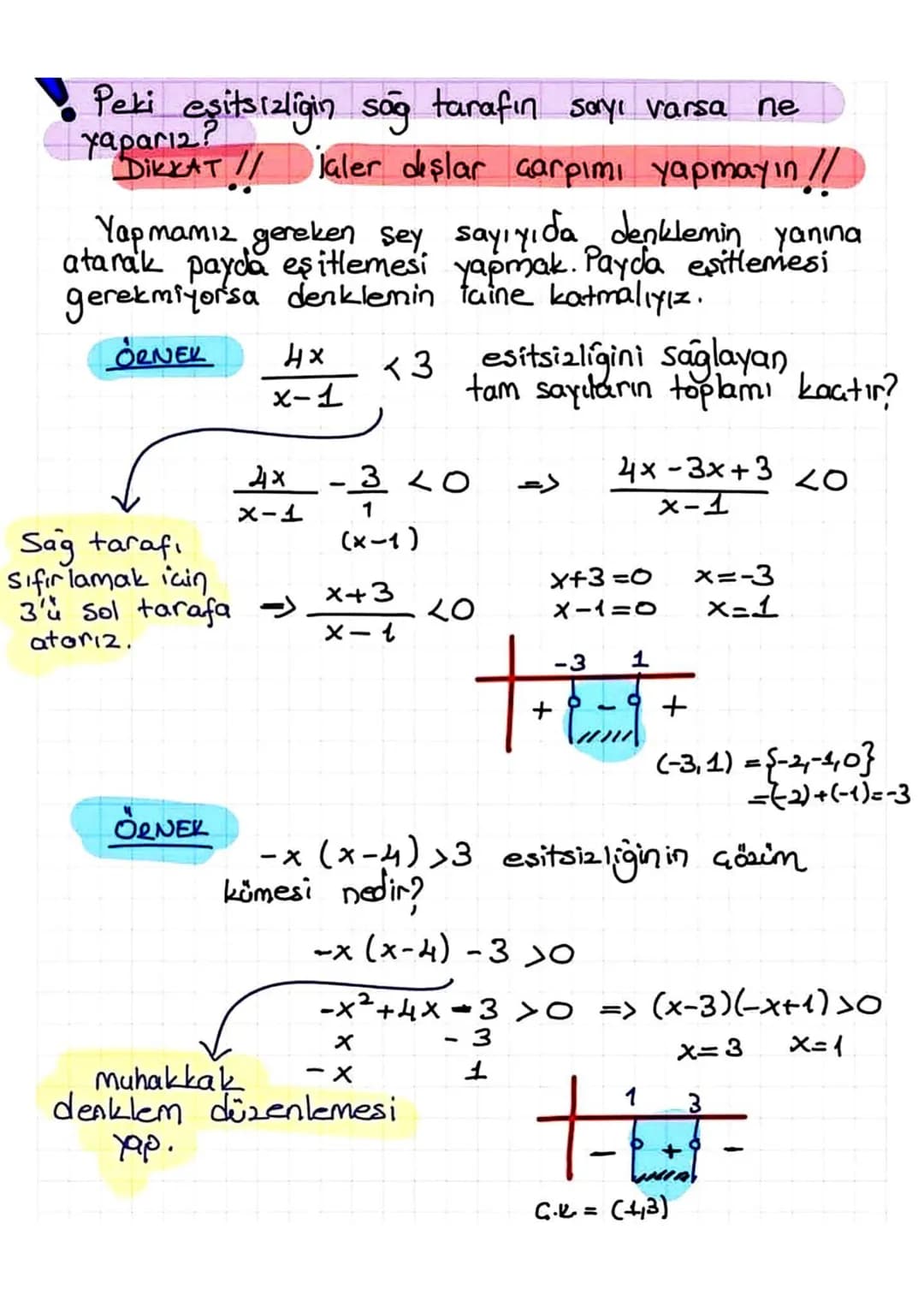 f(x)>0
Eger eşitsizlik f(x) <0 veya
şeklinde değil de f(x) ≤o veya f(x)=0
şeklinde ise nasıl çözüm yapılır?
DİKKAT!!
Paydayı sıfır yapan değ