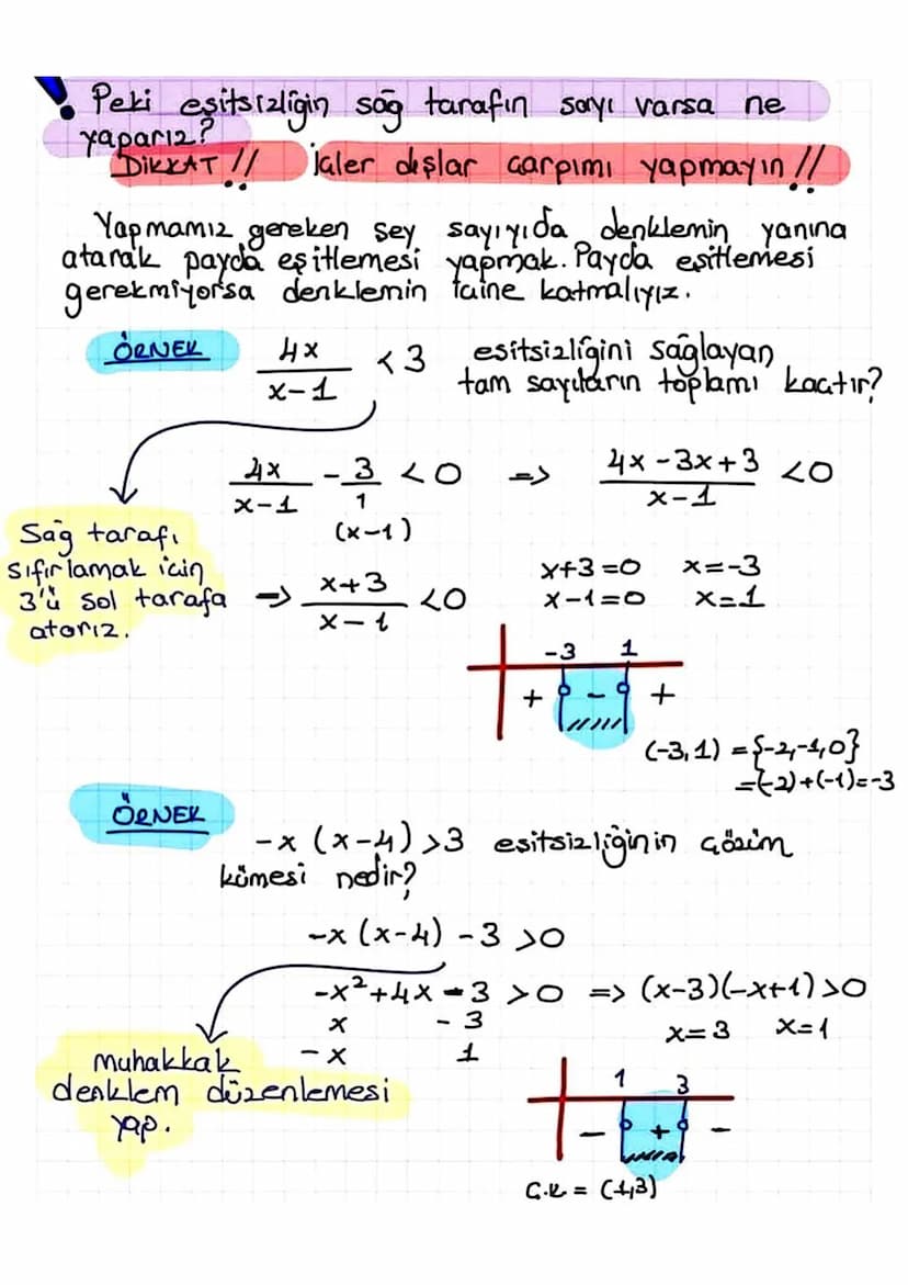 f(x)>0
Eger eşitsizlik f(x) <0 veya
şeklinde değil de f(x) ≤o veya f(x)=0
şeklinde ise nasıl çözüm yapılır?
DİKKAT!!
Paydayı sıfır yapan değ
