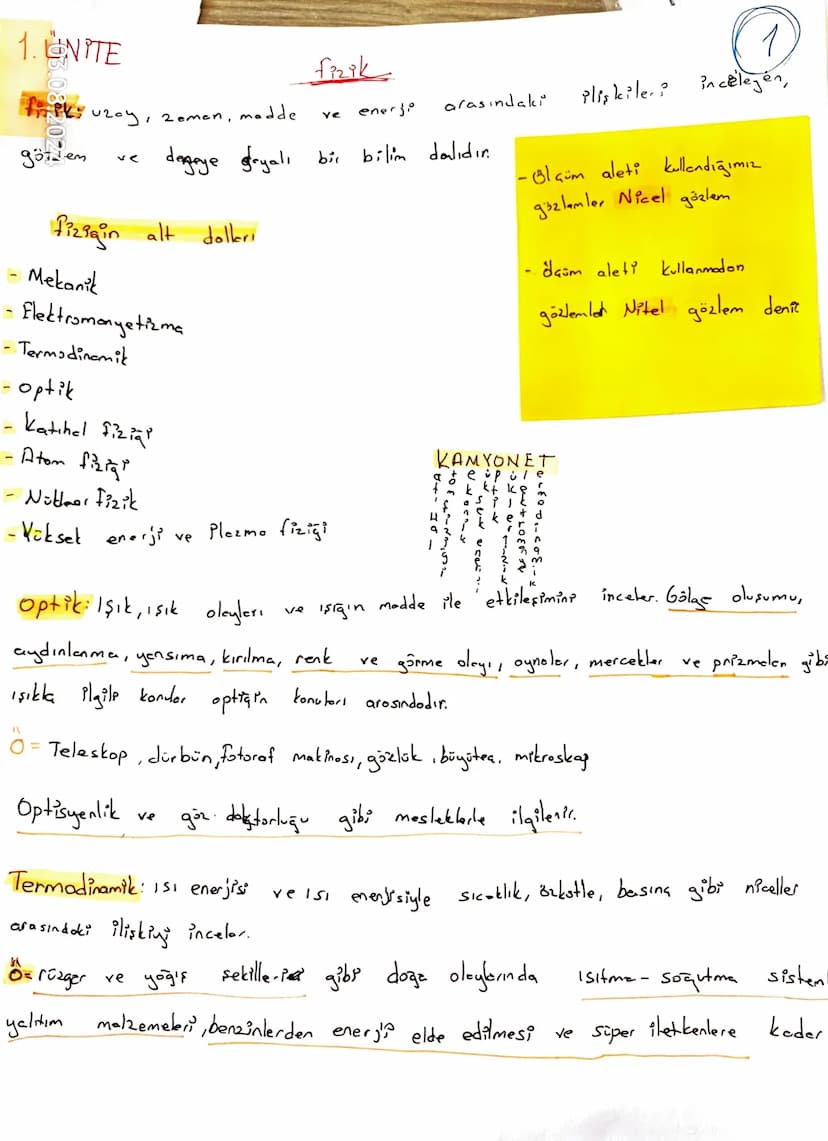 "
1. NITE
Pik uzay, Zemen, madde
O
fizik
enerji
ve
arasındaki
Plişkileri
inceleyen,
gözlem
✓ <
degaye dayalı bir bilim dalıdır.
fiziğin alt 