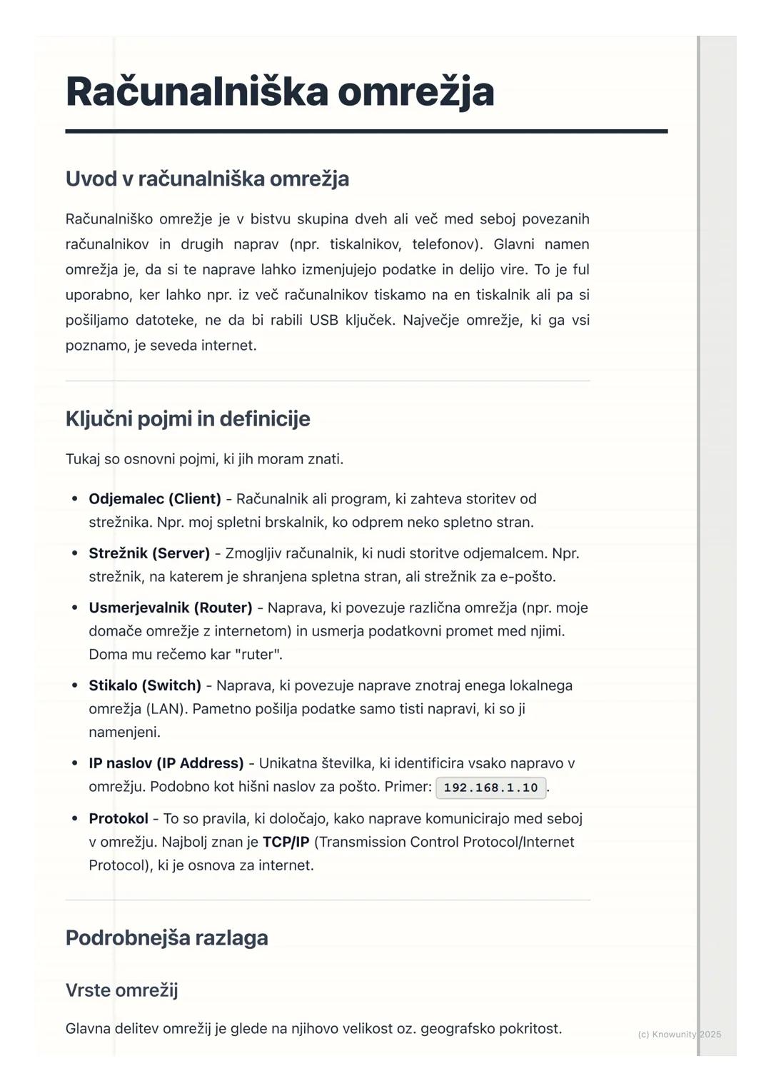 # Računalniška omrežja

Uvod v računalniška omrežja

Računalniško omrežje je v bistvu skupina dveh ali več med seboj povezanih
računalnikov 