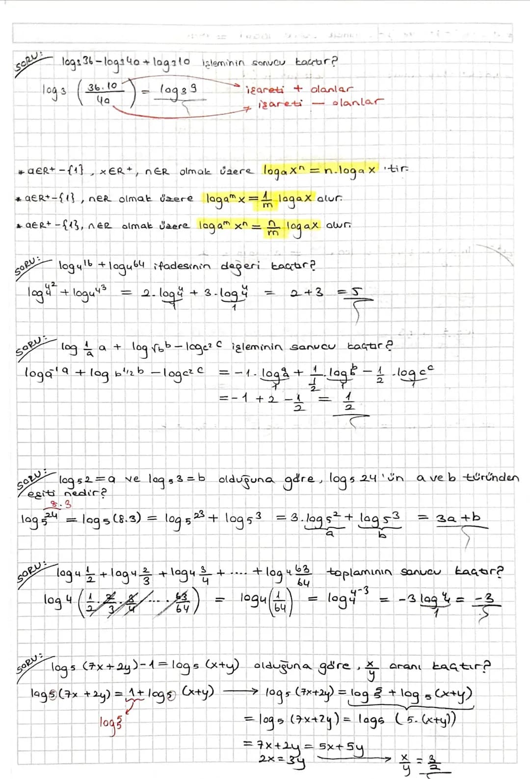 MATEMATIK-12
USTEL VE LOGARITMIK FONKSİYONLAR:
*αER, nez olmak üzere an ifadesine "üslü ifade "denir.
ax.ay=ax+y
(ax)= ax.y
dx.bx= (ab)*
a=1