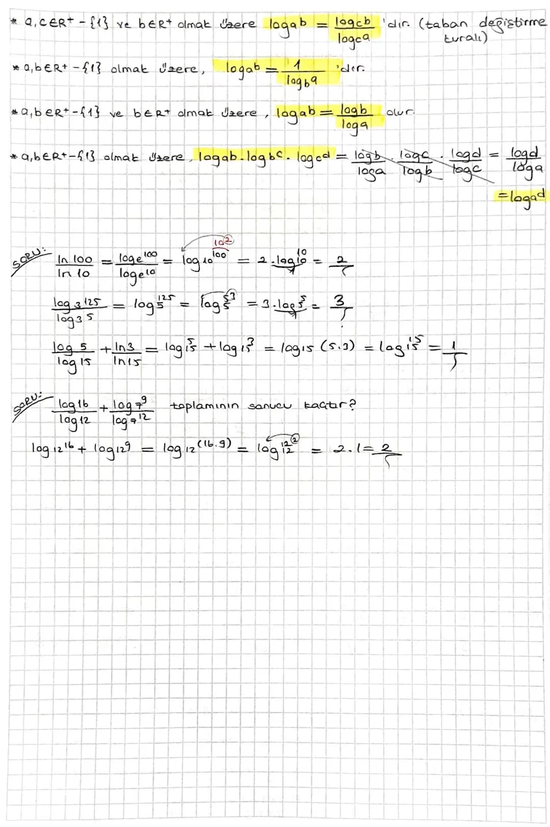 MATEMATIK-12
USTEL VE LOGARITMIK FONKSİYONLAR:
*αER, nez olmak üzere an ifadesine "üslü ifade "denir.
ax.ay=ax+y
(ax)= ax.y
dx.bx= (ab)*
a=1