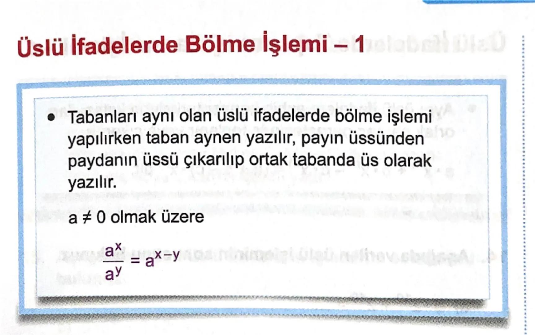 15 Tatil Tekrarı

Üstü ifade

a sıfırdan farklı gerçek sayı,, n sıfırdan darklı tam sayı
olmak üzere an ifadesing üslü gösterim. denir.

a s