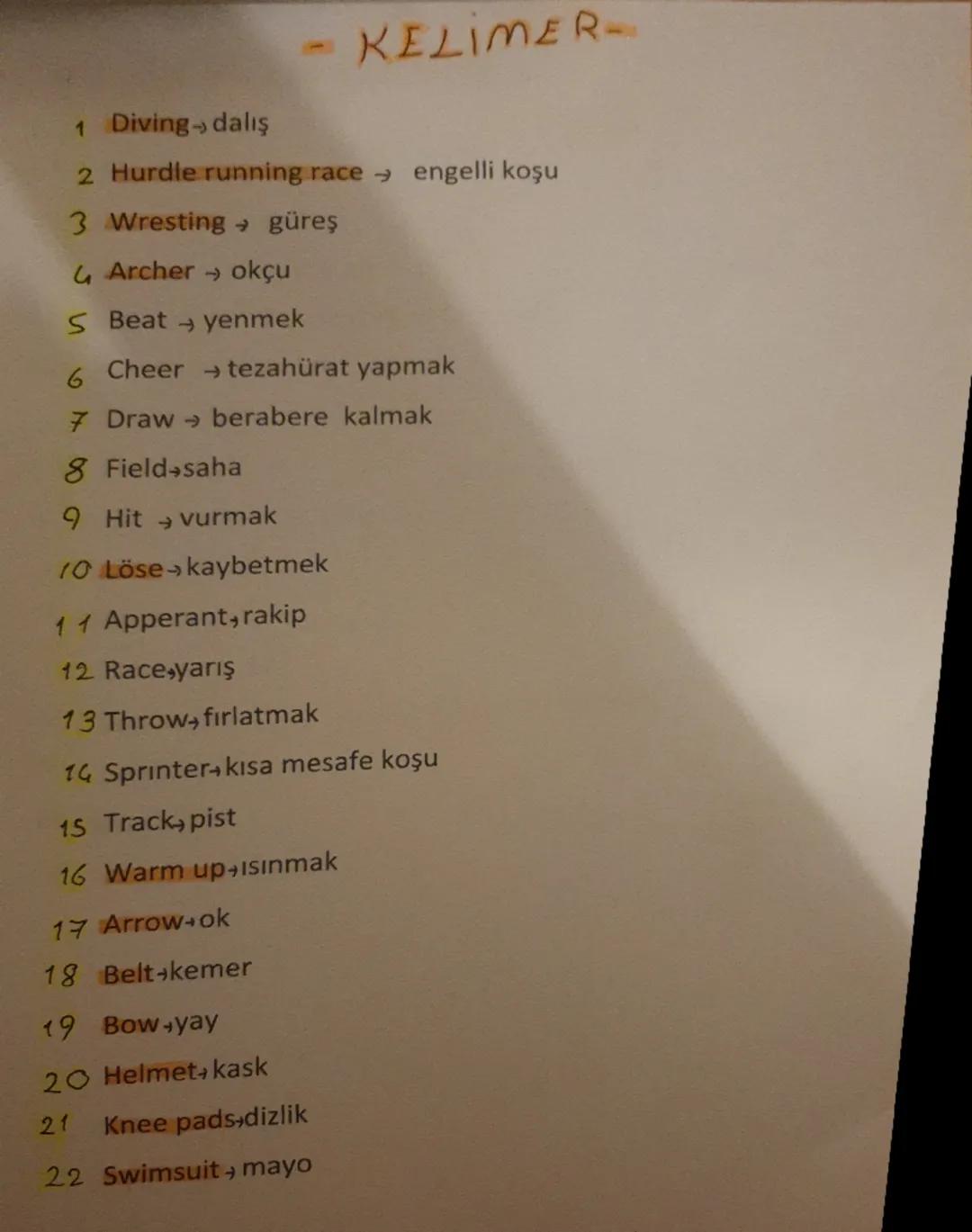 7. Sınıf İngilizce 2. Ünite Kelimeler ve Konular