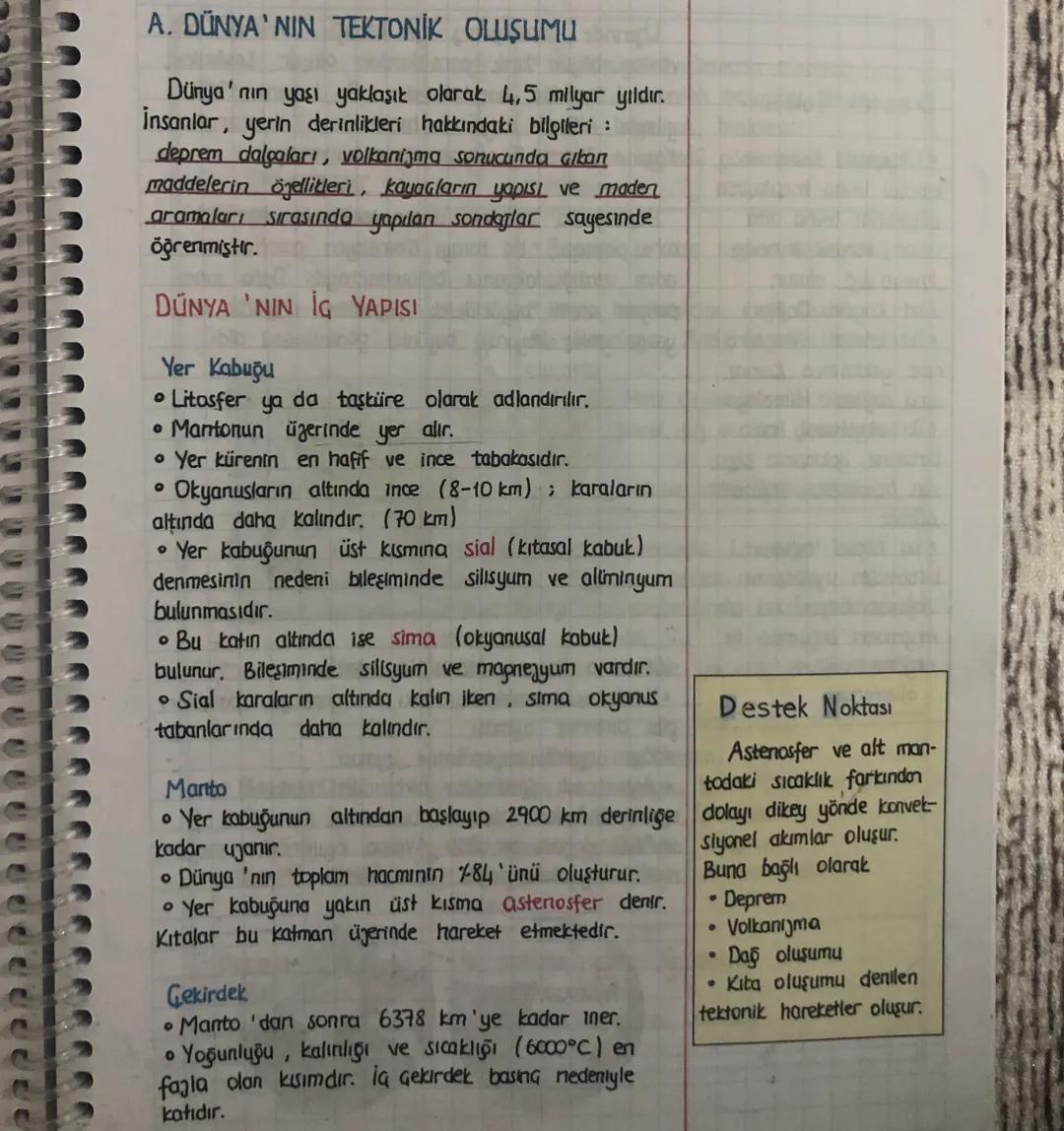 A. DÜNYA'NIN TEKTONIK OLUŞUMU
Dünya'nın yaşı yaklaşık olarak 4,5 milyar yıldır.
İnsanlar, yerin derinlikleri hakkındaki bilgileri :
deprem d