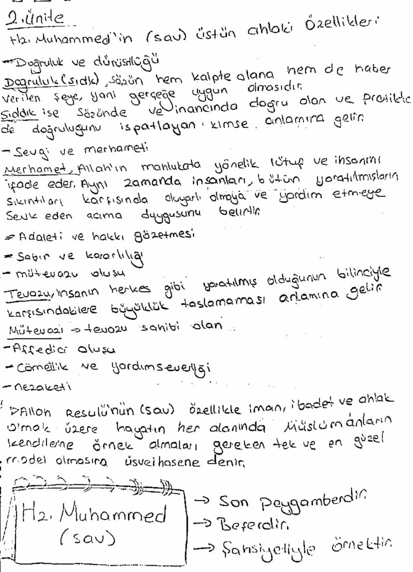 2. Unite
+12. Muhammed'in (sav) üstün ahlaki Özellikleri
-Doğruluk ve dürüstlüğü
Doğruluk (sidk), sözün hem kalpte olana hem de haber
Verile