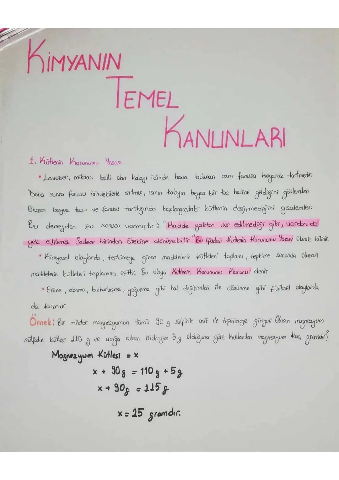 KIMYANIN
TEMEL
1. Küttenin Korunumu Yasası
B
KANUNLARI
• Lavoiser, miktarı belli olan kalayı içinde hava bulunan cam fanusa koyarak tartmışt